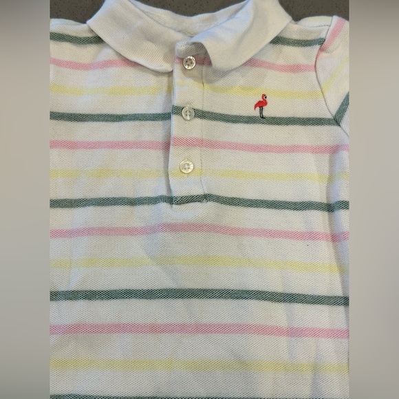 Janie and Jack Baby Striped Pique Polo Flamingo Romper Size 18-24 M - Picture 3 of 5